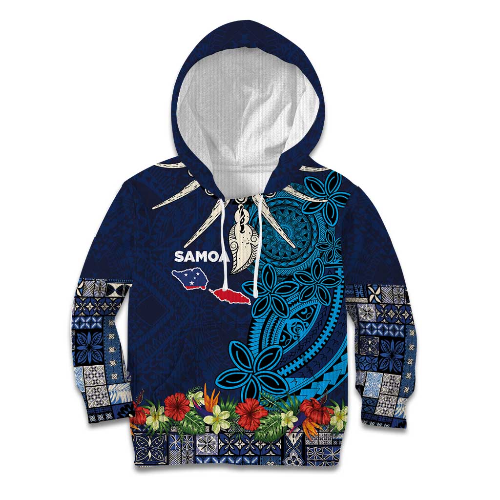 Samoa Siapo Polynesian Art Kid Hoodie Tropical Flowers and Tatau Pattern Navy LT03 Hoodie Navy - Polynesian Pride