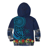 Samoa Siapo Polynesian Art Kid Hoodie Tropical Flowers and Tatau Pattern Navy LT03 - Polynesian Pride
