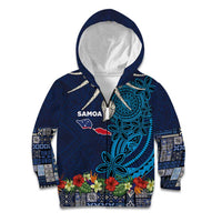 Samoa Siapo Polynesian Art Kid Hoodie Tropical Flowers and Tatau Pattern Navy LT03 Zip Hoodie Navy - Polynesian Pride