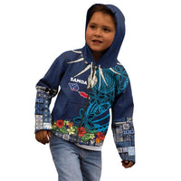 Samoa Siapo Polynesian Art Kid Hoodie Tropical Flowers and Tatau Pattern Navy LT03 - Polynesian Pride