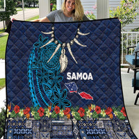 Samoa Siapo Polynesian Art Quilt Tropical Flowers and Tatau Pattern Navy LT03 Navy - Polynesian Pride