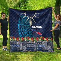 Samoa Siapo Polynesian Art Quilt Tropical Flowers and Tatau Pattern Navy LT03 - Polynesian Pride