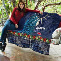 Samoa Siapo Polynesian Art Quilt Tropical Flowers and Tatau Pattern Navy LT03 - Polynesian Pride