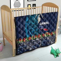 Samoa Siapo Polynesian Art Quilt Tropical Flowers and Tatau Pattern Navy LT03 - Polynesian Pride