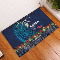 Samoa Siapo Polynesian Art Rubber Doormat Tropical Flowers and Tatau Pattern Navy LT03 - Polynesian Pride