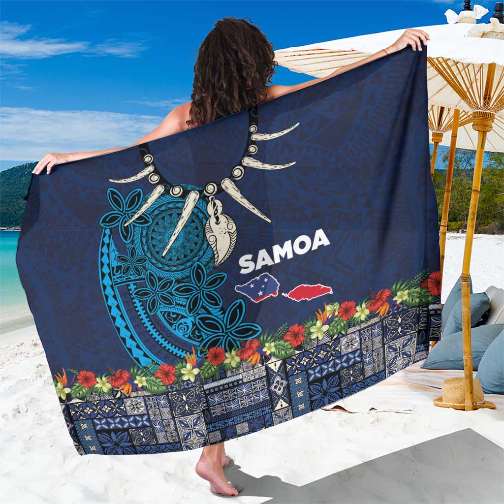 Samoa Siapo Polynesian Art Sarong Tropical Flowers and Tatau Pattern Navy LT03 One Size 44 x 66 inches Navy - Polynesian Pride