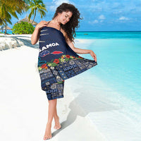 Samoa Siapo Polynesian Art Sarong Tropical Flowers and Tatau Pattern Navy LT03 - Polynesian Pride