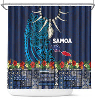 Samoa Siapo Polynesian Art Shower Curtain Tropical Flowers and Tatau Pattern Navy LT03 Navy - Polynesian Pride