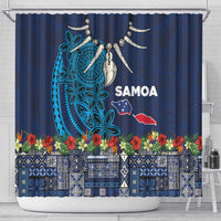 Samoa Siapo Polynesian Art Shower Curtain Tropical Flowers and Tatau Pattern Navy LT03 - Polynesian Pride