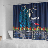 Samoa Siapo Polynesian Art Shower Curtain Tropical Flowers and Tatau Pattern Navy LT03 - Polynesian Pride