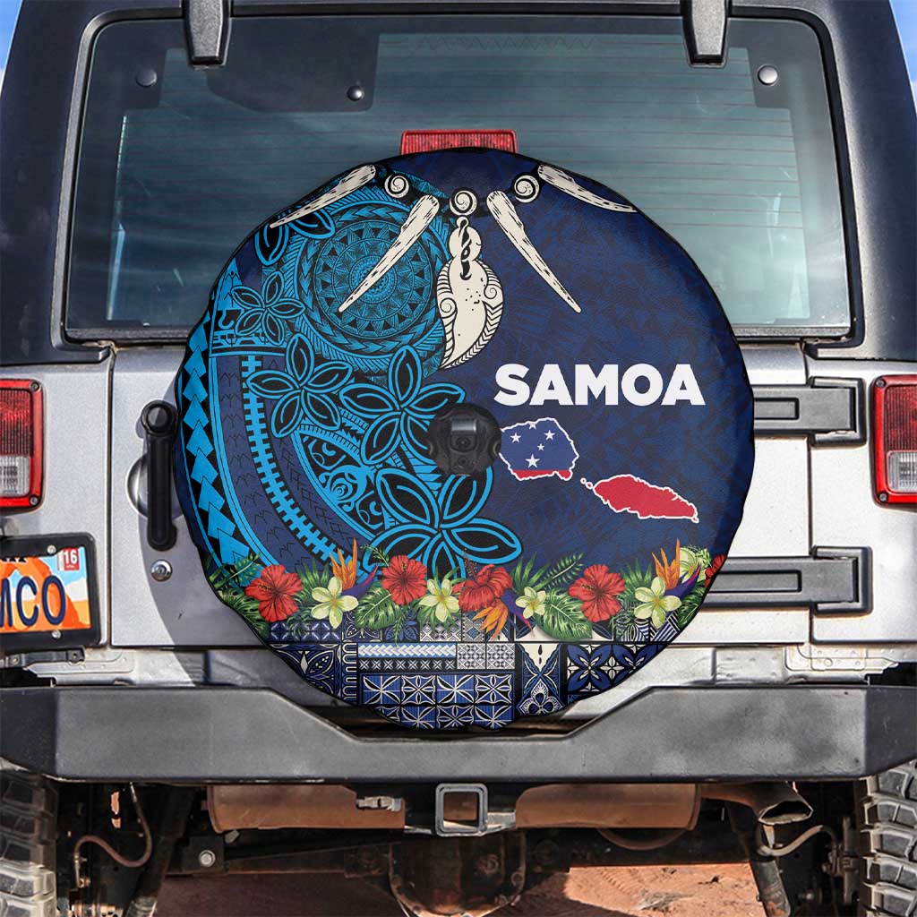 Samoa Siapo Polynesian Art Spare Tire Cover Tropical Flowers and Tatau Pattern Navy LT03 Navy - Polynesian Pride