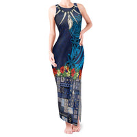 Samoa Siapo Polynesian Art Tank Maxi Dress Tropical Flowers and Tatau Pattern Navy LT03 Women Navy - Polynesian Pride