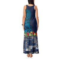 Samoa Siapo Polynesian Art Tank Maxi Dress Tropical Flowers and Tatau Pattern Navy LT03 - Polynesian Pride