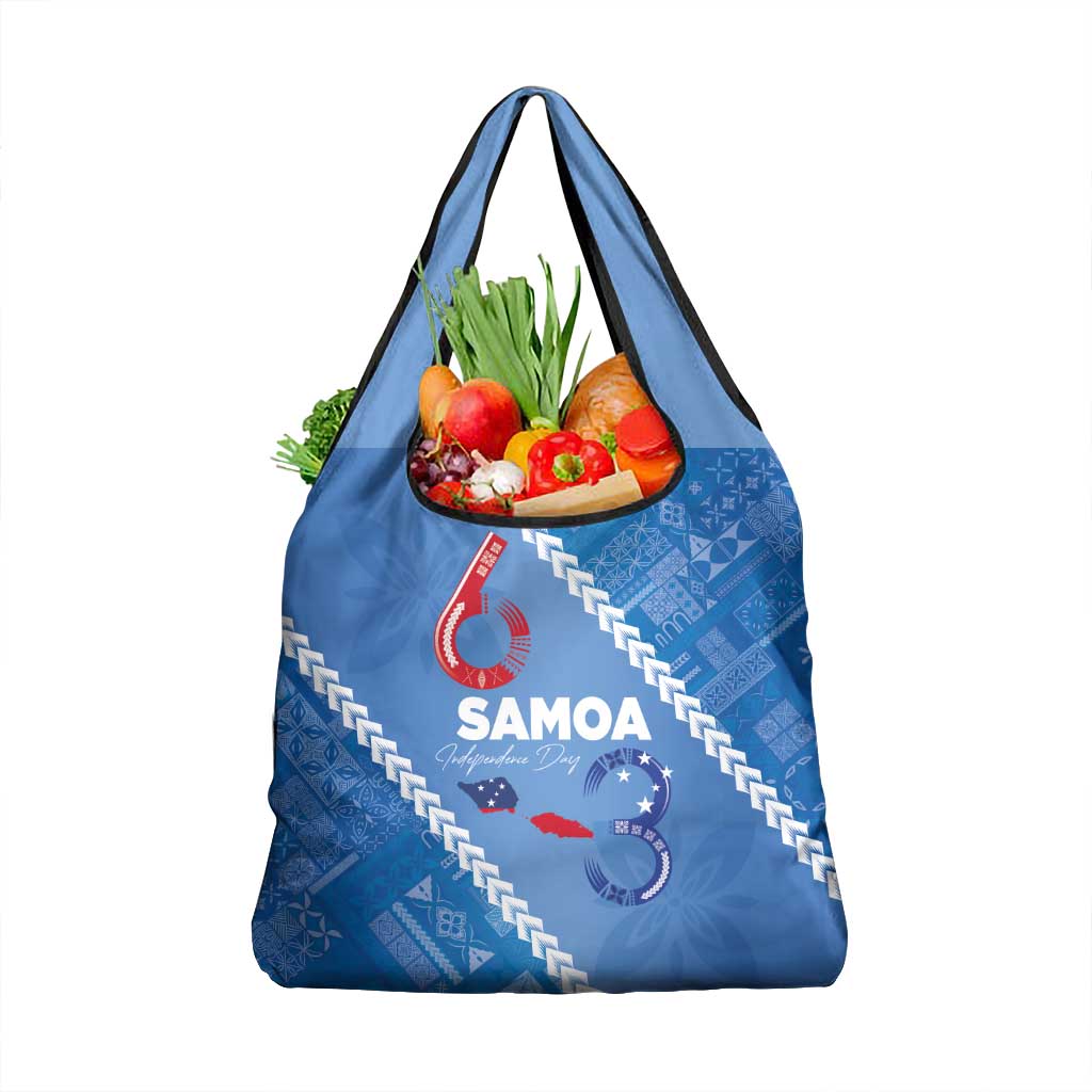 Samoa Independence Day Grocery Bag Anniversary 63th-Siapo Art LT03 1-pack One Size Blue - Polynesian Pride