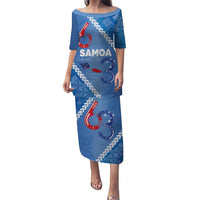 Samoa Independence Day Puletasi Anniversary 63th-Siapo Art LT03 Long Dress Blue - Polynesian Pride