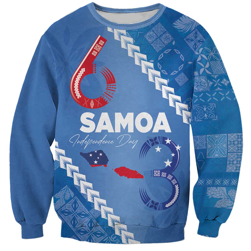 Samoa Independence Day Sweatshirt Anniversary 63th-Siapo Art LT03 Unisex Blue - Polynesian Pride