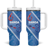 Samoa Independence Day Tumbler With Handle Anniversary 63th-Siapo Art LT03 One Size: 40 oz Blue - Polynesian Pride