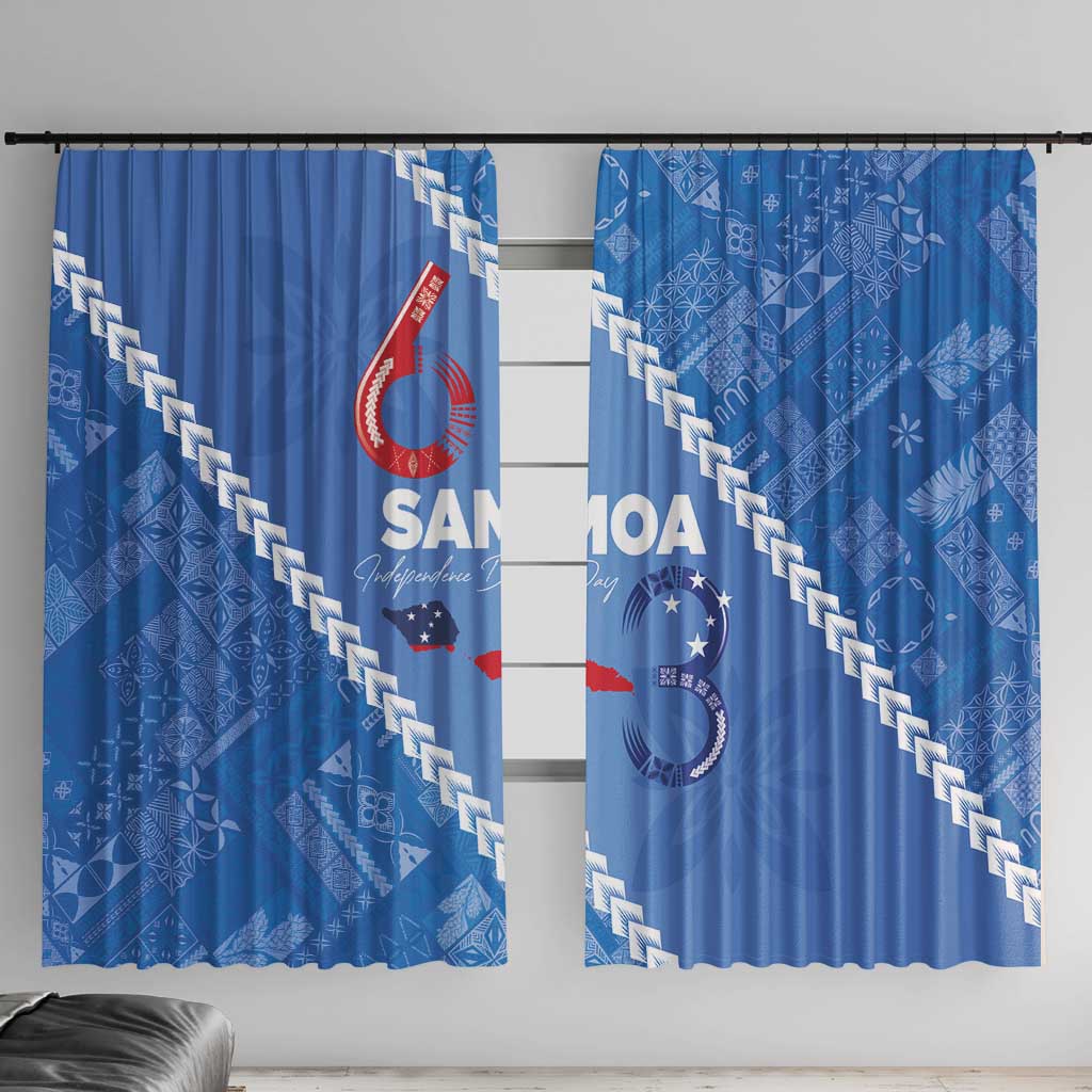 Samoa Independence Day Window Curtain Anniversary 63th-Siapo Art LT03 With Hooks Blue - Polynesian Pride