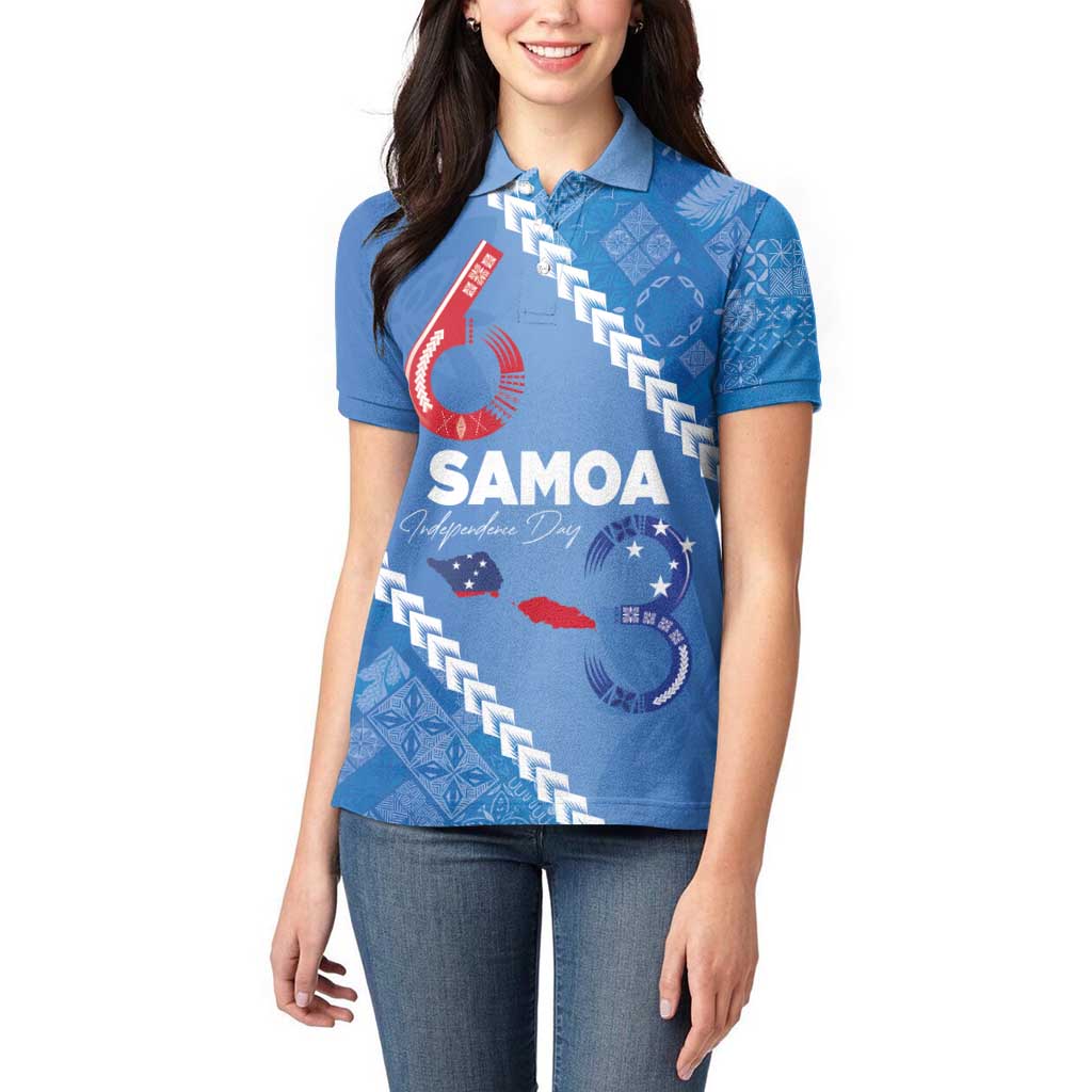 Samoa Independence Day Women Polo Shirt Anniversary 63th-Siapo Art LT03 - Polynesian Pride
