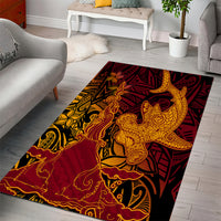 Hawaiian Volcano and Shark Area Rug Polynesian and Hibiscus Pattern Lava Color LT03 - Polynesian Pride