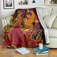 Hawaiian Volcano and Shark Blanket Polynesian and Hibiscus Pattern Lava Color LT03 Red - Polynesian Pride