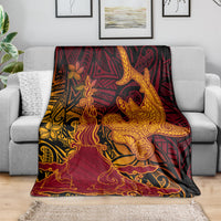 Hawaiian Volcano and Shark Blanket Polynesian and Hibiscus Pattern Lava Color LT03 - Polynesian Pride