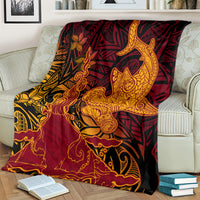 Hawaiian Volcano and Shark Blanket Polynesian and Hibiscus Pattern Lava Color LT03 - Polynesian Pride