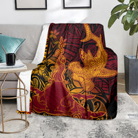 Hawaiian Volcano and Shark Blanket Polynesian and Hibiscus Pattern Lava Color LT03 - Polynesian Pride