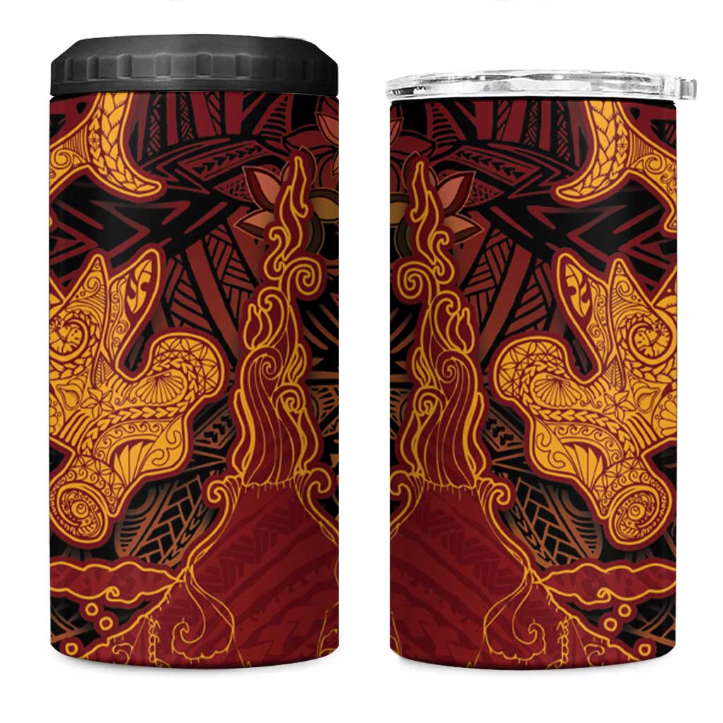 Hawaiian Volcano and Shark 4 in 1 Can Cooler Tumbler Polynesian and Hibiscus Pattern Lava Color LT03 One Size: 16 oz Red - Polynesian Pride