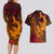 Hawaiian Volcano and Shark Couples Matching Long Sleeve Bodycon Dress and Hawaiian Shirt Polynesian and Hibiscus Pattern Lava Color