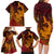 Hawaiian Volcano and Shark Family Matching Long Sleeve Bodycon Dress and Hawaiian Shirt Polynesian and Hibiscus Pattern Lava Color