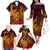 Hawaiian Volcano and Shark Family Matching Off The Shoulder Long Sleeve Dress and Hawaiian Shirt Polynesian and Hibiscus Pattern Lava Color