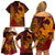 Hawaiian Volcano and Shark Family Matching Off Shoulder Short Dress and Hawaiian Shirt Polynesian and Hibiscus Pattern Lava Color