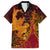 Hawaiian Volcano and Shark Family Matching Off Shoulder Short Dress and Hawaiian Shirt Polynesian and Hibiscus Pattern Lava Color