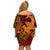 Hawaiian Volcano and Shark Family Matching Off Shoulder Short Dress and Hawaiian Shirt Polynesian and Hibiscus Pattern Lava Color