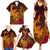 Hawaiian Volcano and Shark Family Matching Summer Maxi Dress and Hawaiian Shirt Polynesian and Hibiscus Pattern Lava Color