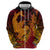 Hawaiian Volcano and Shark Hoodie Polynesian and Hibiscus Pattern Lava Color