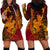 Hawaiian Volcano and Shark Hoodie Dress Polynesian and Hibiscus Pattern Lava Color