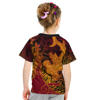Hawaiian Volcano and Shark Kid T Shirt Polynesian and Hibiscus Pattern Lava Color LT03 - Polynesian Pride