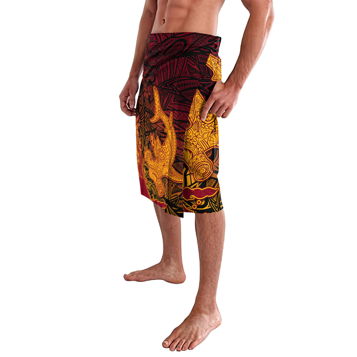 Hawaiian Volcano and Shark Lavalava Polynesian and Hibiscus Pattern Lava Color LT03 - Polynesian Pride