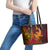 Hawaiian Volcano and Shark Leather Tote Bag Polynesian and Hibiscus Pattern Lava Color