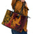 Hawaiian Volcano and Shark Leather Tote Bag Polynesian and Hibiscus Pattern Lava Color