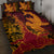 Hawaiian Volcano and Shark Quilt Bed Set Polynesian and Hibiscus Pattern Lava Color