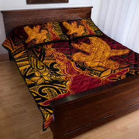 Hawaiian Volcano and Shark Quilt Bed Set Polynesian and Hibiscus Pattern Lava Color LT03 - Polynesian Pride