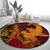 Hawaiian Volcano and Shark Round Carpet Polynesian and Hibiscus Pattern Lava Color