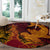 Hawaiian Volcano and Shark Round Carpet Polynesian and Hibiscus Pattern Lava Color