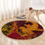 Hawaiian Volcano and Shark Round Carpet Polynesian and Hibiscus Pattern Lava Color