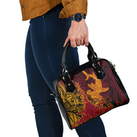 Hawaiian Volcano and Shark Shoulder Handbag Polynesian and Hibiscus Pattern Lava Color LT03 - Polynesian Pride