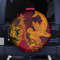 Hawaiian Volcano and Shark Spare Tire Cover Polynesian and Hibiscus Pattern Lava Color LT03 - Polynesian Pride