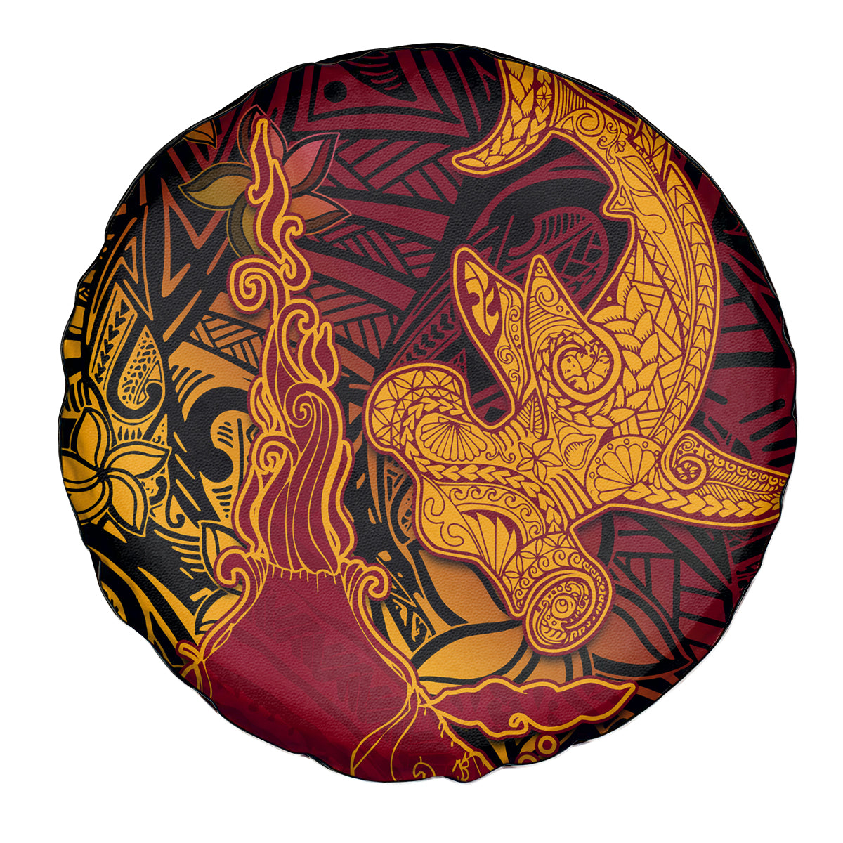 Hawaiian Volcano and Shark Spare Tire Cover Polynesian and Hibiscus Pattern Lava Color LT03 - Polynesian Pride